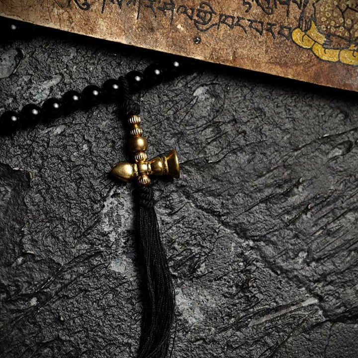 Tibetan Black Onyx Tiger Eye Beads Nine Palaces 108-Bead Mala Bracelet — product view 8