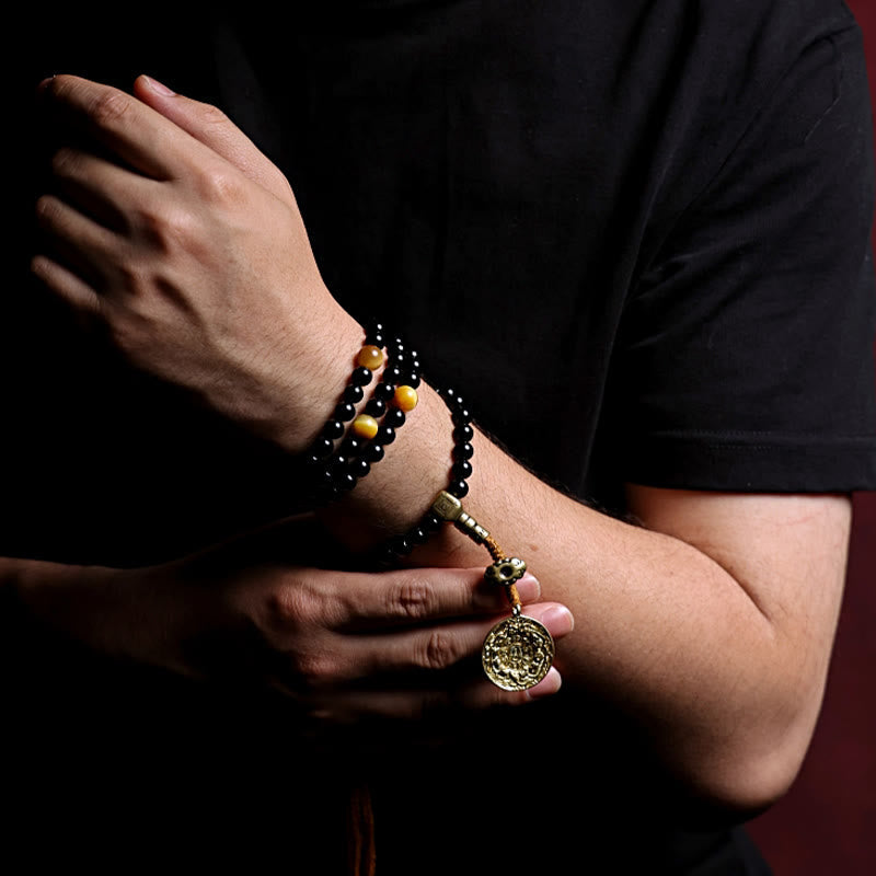 Tibetan Black Onyx Tiger Eye Beads Nine Palaces 108-Bead Mala Bracelet — product view 10