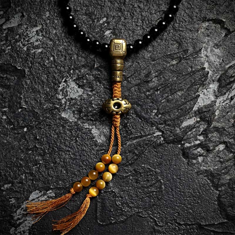 Tibetan Black Onyx Tiger Eye Beads Nine Palaces 108-Bead Mala Bracelet — product view 14