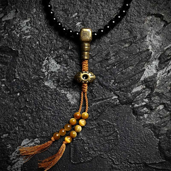 Tibetan Black Onyx Tiger Eye Beads Nine Palaces 108-Bead Mala Bracelet — product view 14