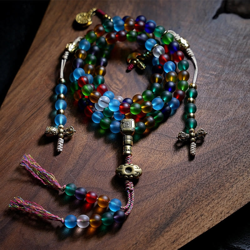 Tibetan Multicolored Liuli Glass Bead Chinese 108-Bead Mala Bracelet — main product view