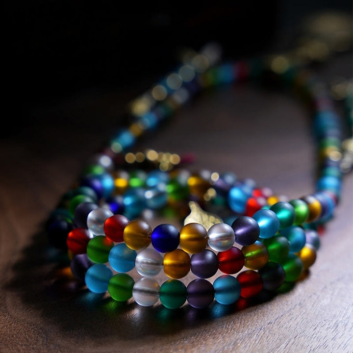 Tibetan Multicolored Liuli Glass Bead Chinese 108-Bead Mala Bracelet — product view 2