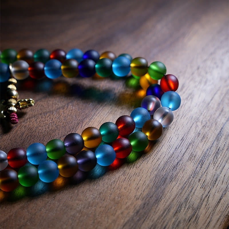 Tibetan Multicolored Liuli Glass Bead Chinese 108-Bead Mala Bracelet — product view 3