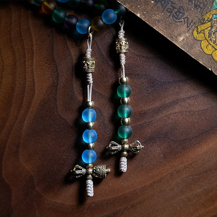 Tibetan Multicolored Liuli Glass Bead Chinese 108-Bead Mala Bracelet — product view 4