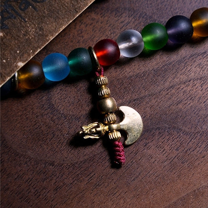 Tibetan Multicolored Liuli Glass Bead Chinese 108-Bead Mala Bracelet — product view 5