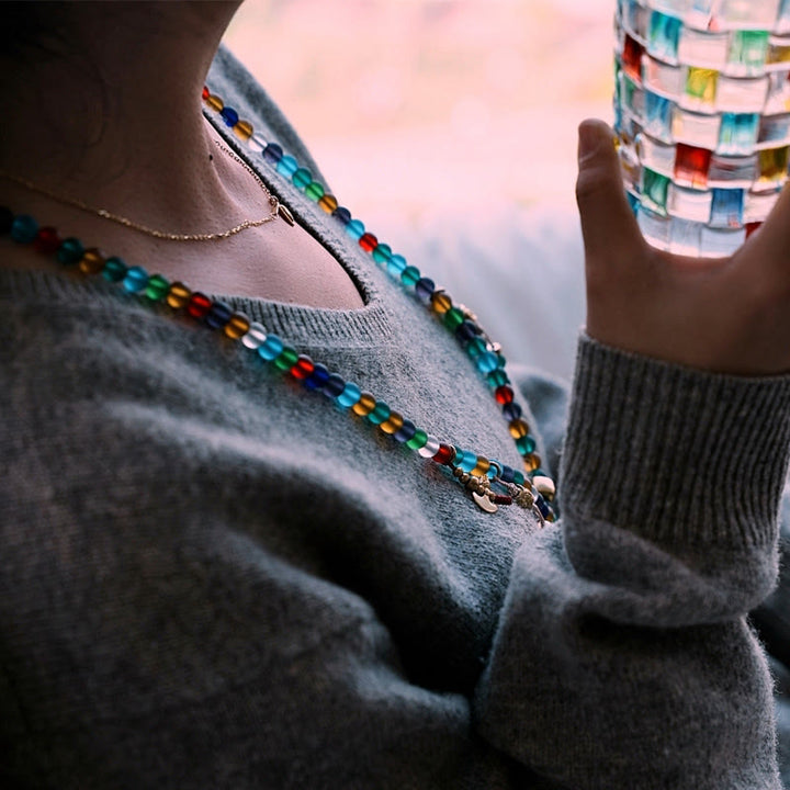 Tibetan Multicolored Liuli Glass Bead Chinese 108-Bead Mala Bracelet — product view 7