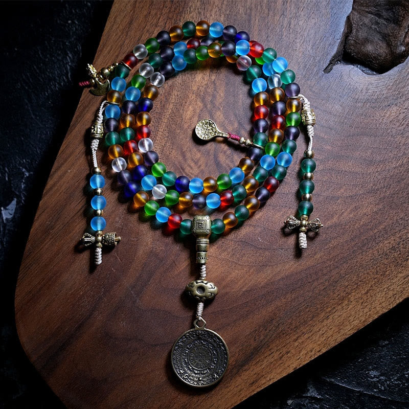 Tibetan Multicolored Liuli Glass Bead Chinese 108-Bead Mala Bracelet — product view 8