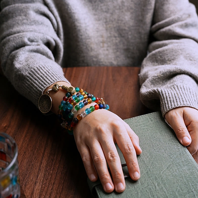 Tibetan Multicolored Liuli Glass Bead Chinese 108-Bead Mala Bracelet — product view 17