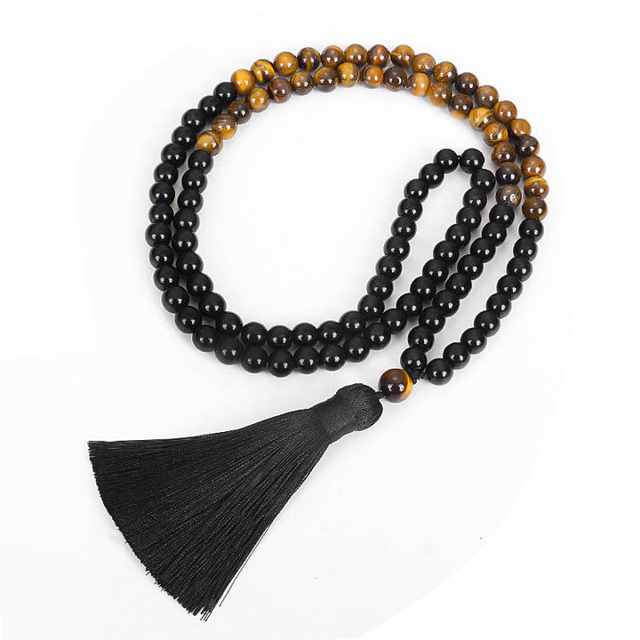 Tibetan Black Onyx Tiger Eye Mala Necklace — product view 7