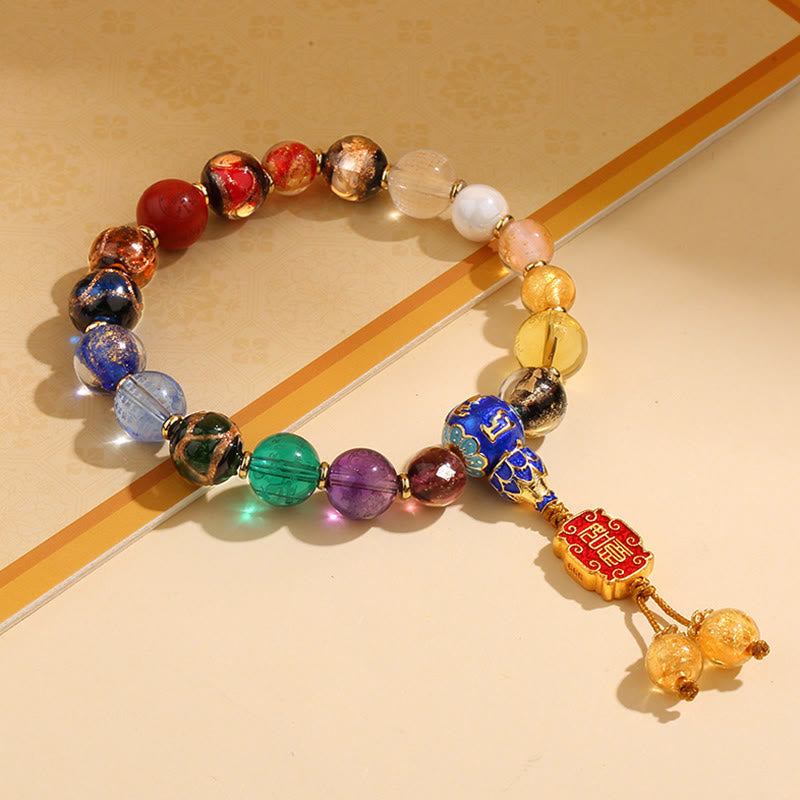 Tibetan Colorful Incense Ash Liuli Glass Bead Om Mani Padme Wrist Mala — main product view