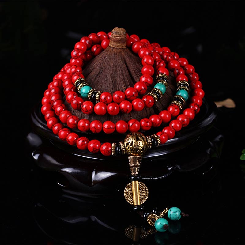 Tibetan Red Turquoise Mala Necklace & Bracelet — main product view