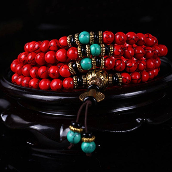 Tibetan Red Turquoise Mala Necklace & Bracelet — product view 2