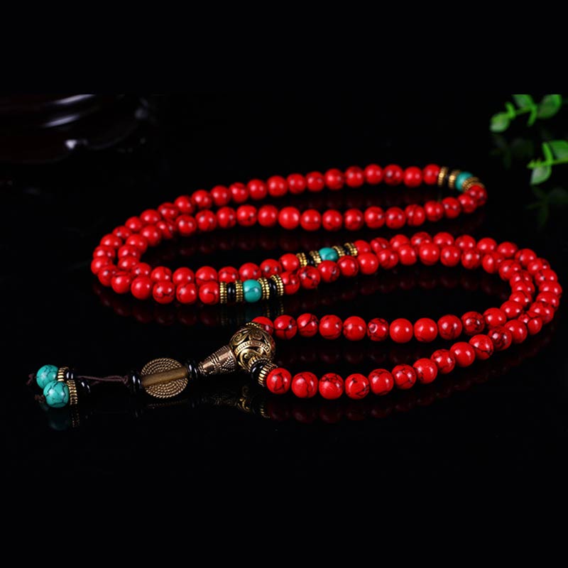 Tibetan Red Turquoise Mala Necklace & Bracelet — product view 3