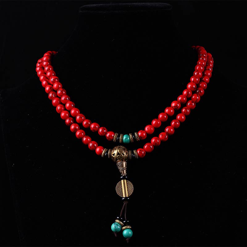 Tibetan Red Turquoise Mala Necklace & Bracelet — product view 4