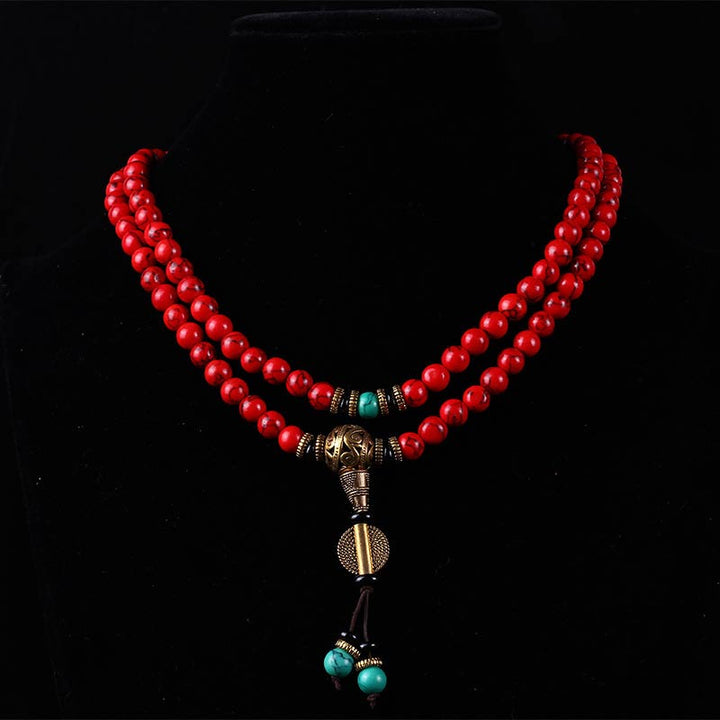 Tibetan Red Turquoise Mala Necklace & Bracelet — product view 4