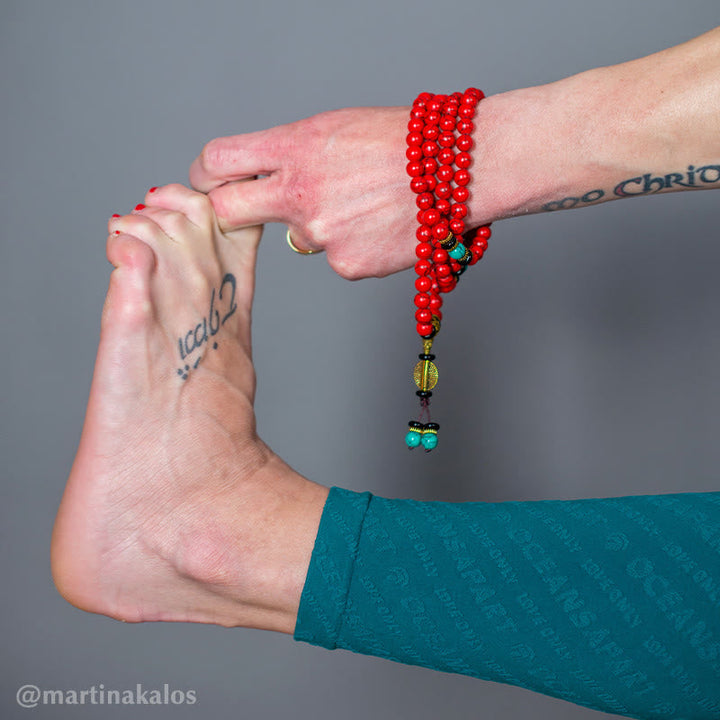 Tibetan Red Turquoise Mala Necklace & Bracelet — product view 6