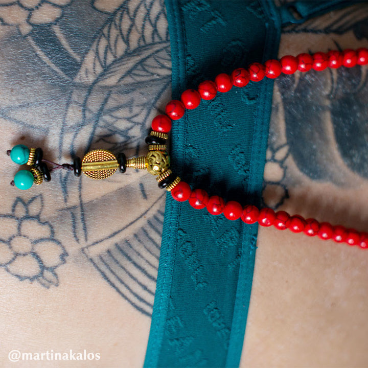 Tibetan Red Turquoise Mala Necklace & Bracelet — product view 7