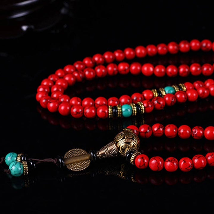 Tibetan Red Turquoise Mala Necklace & Bracelet — product view 8