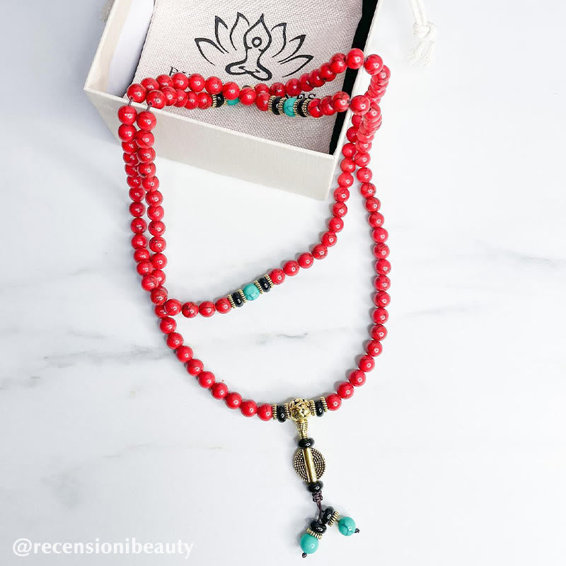 Tibetan Red Turquoise Mala Necklace & Bracelet — product view 11