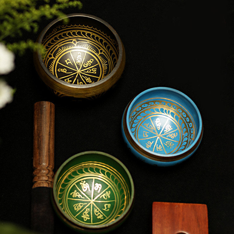 Tibetan Copper Singing Bowl Set with Meditation Design — main product view