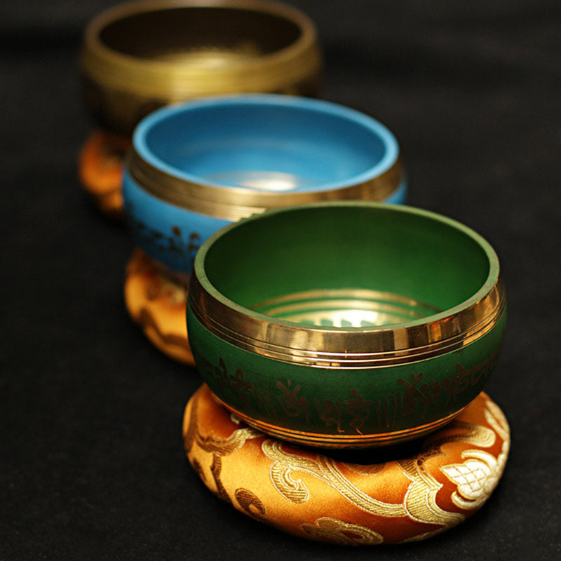 Tibetan Copper Singing Bowl Set with Meditation Design — product view 2