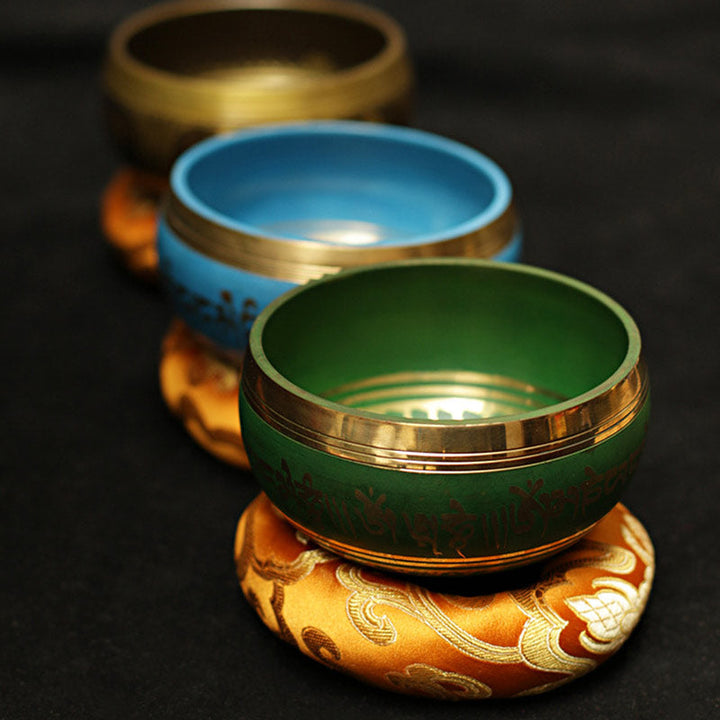 Tibetan Copper Singing Bowl Set with Meditation Design — product view 2