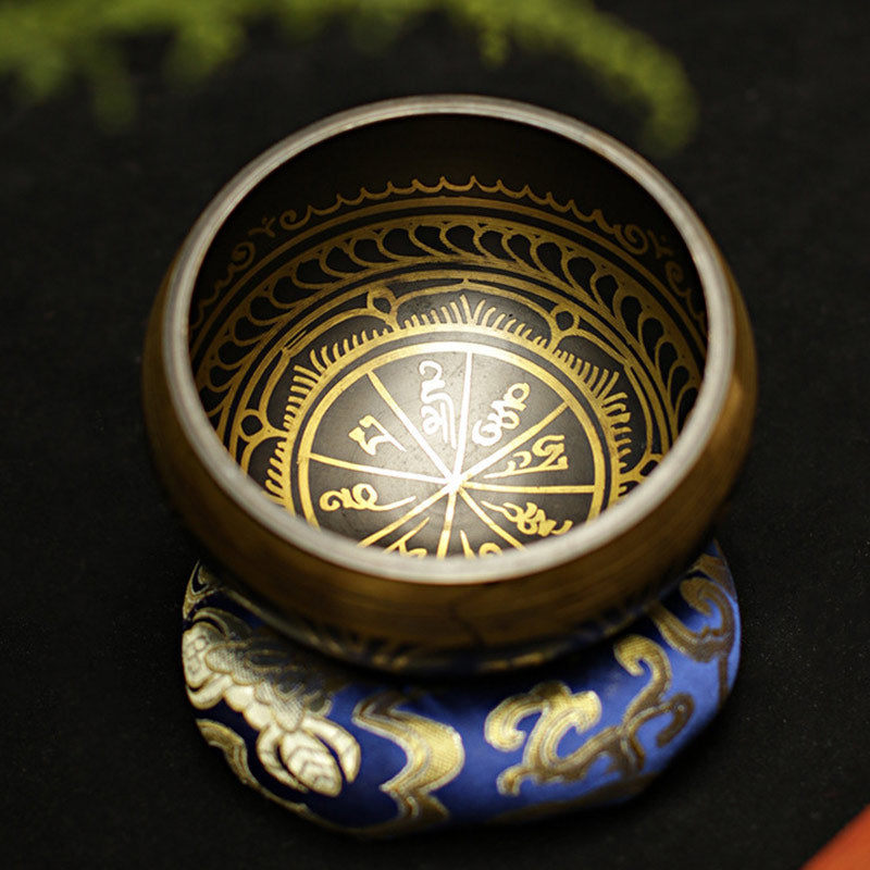 Tibetan Copper Singing Bowl Set with Meditation Design — product view 3