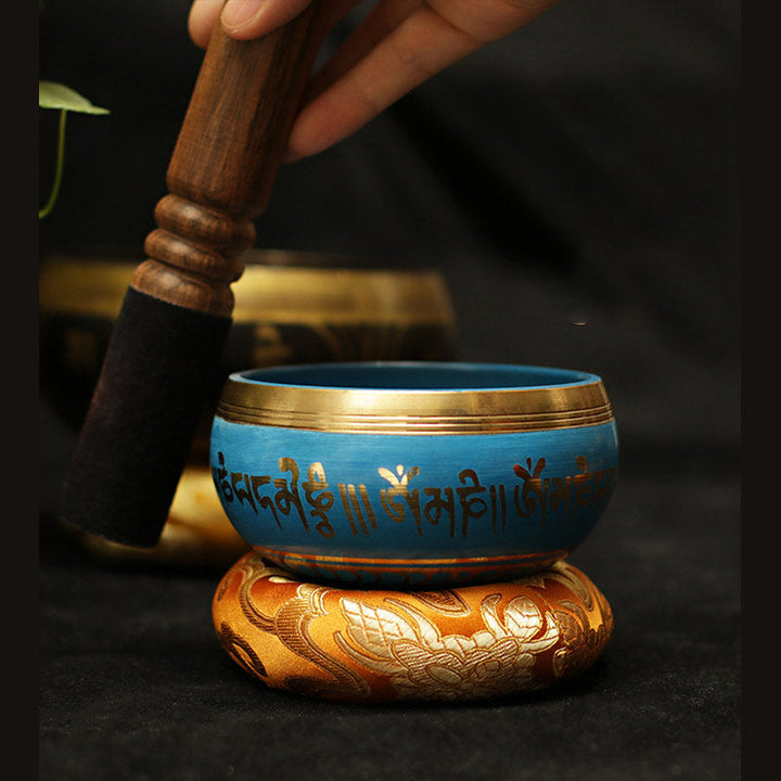 Tibetan Copper Singing Bowl Set with Meditation Design — product view 5