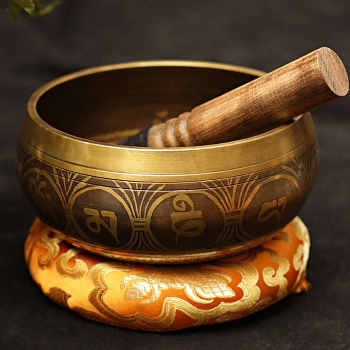 Tibetan Copper Singing Bowl Set with Meditation Design — product view 8