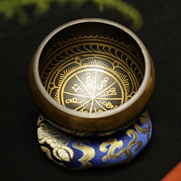 Tibetan Copper Singing Bowl Set with Meditation Design — product view 10