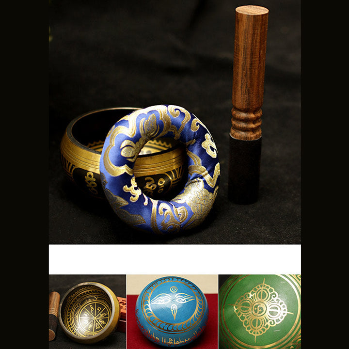 Tibetan Copper Singing Bowl Set with Meditation Design — product view 12