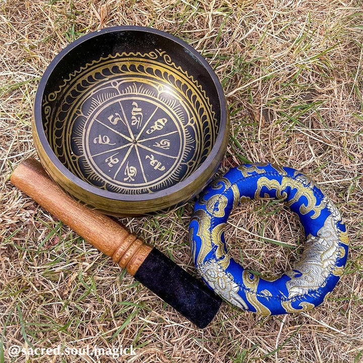 Tibetan Copper Singing Bowl Set with Meditation Design — product view 13