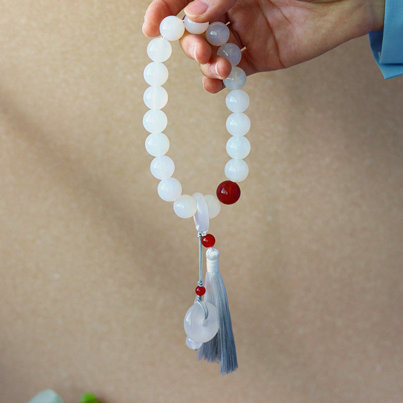 White Agate Red Agate Wrist Mala — main product view