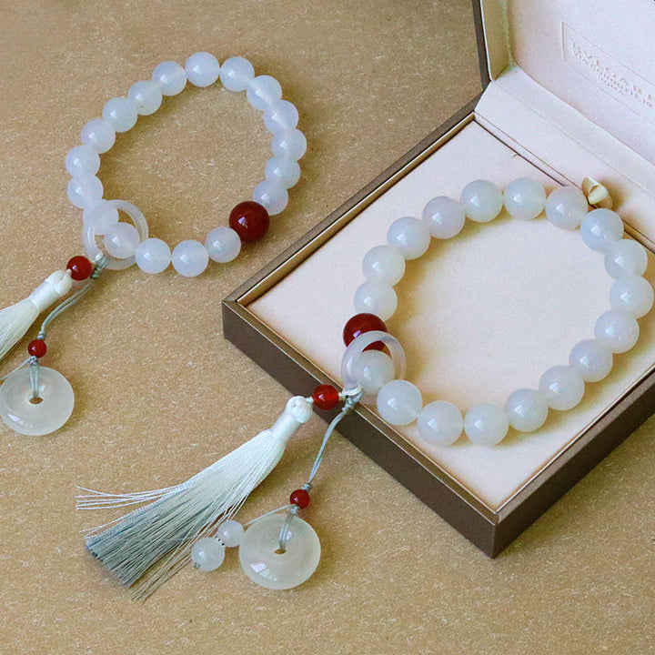 White Agate Red Agate Wrist Mala — product view 2
