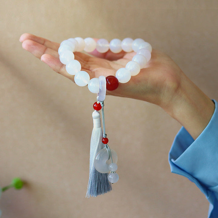 White Agate Red Agate Wrist Mala — product view 3