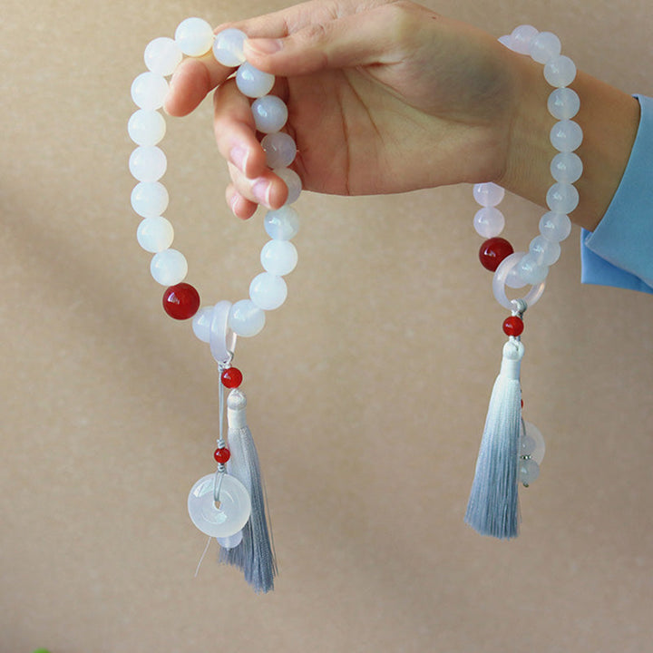 White Agate Red Agate Wrist Mala — product view 4