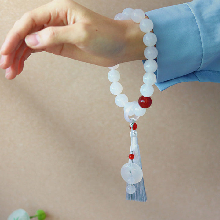 White Agate Red Agate Wrist Mala — product view 5