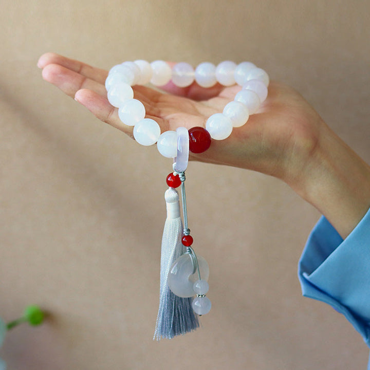 White Agate Red Agate Wrist Mala — product view 6