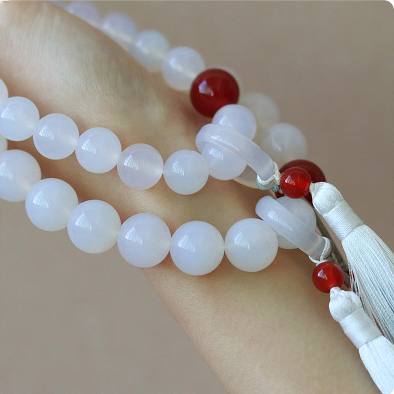 White Agate Red Agate Wrist Mala — product view 7