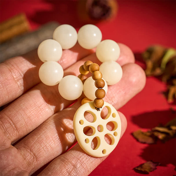 White Bodhi Seed Lotus Root Pendant Beads Tactile Meditation Beads — main product view