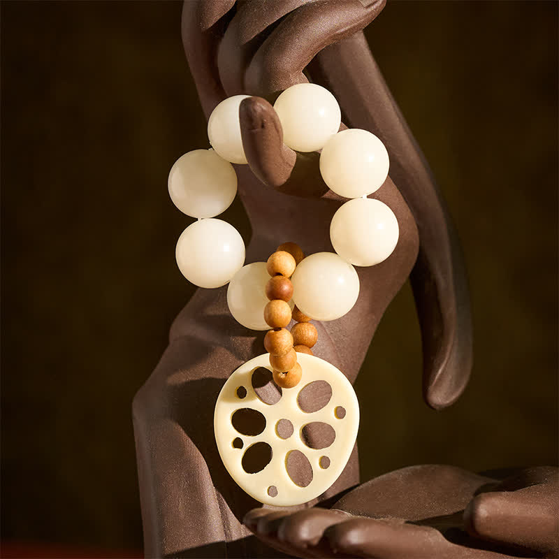 White Bodhi Seed Lotus Root Pendant Beads Tactile Meditation Beads — product view 2