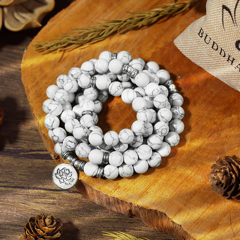 White Turquoise Lotus Mala Bracelet — main product view