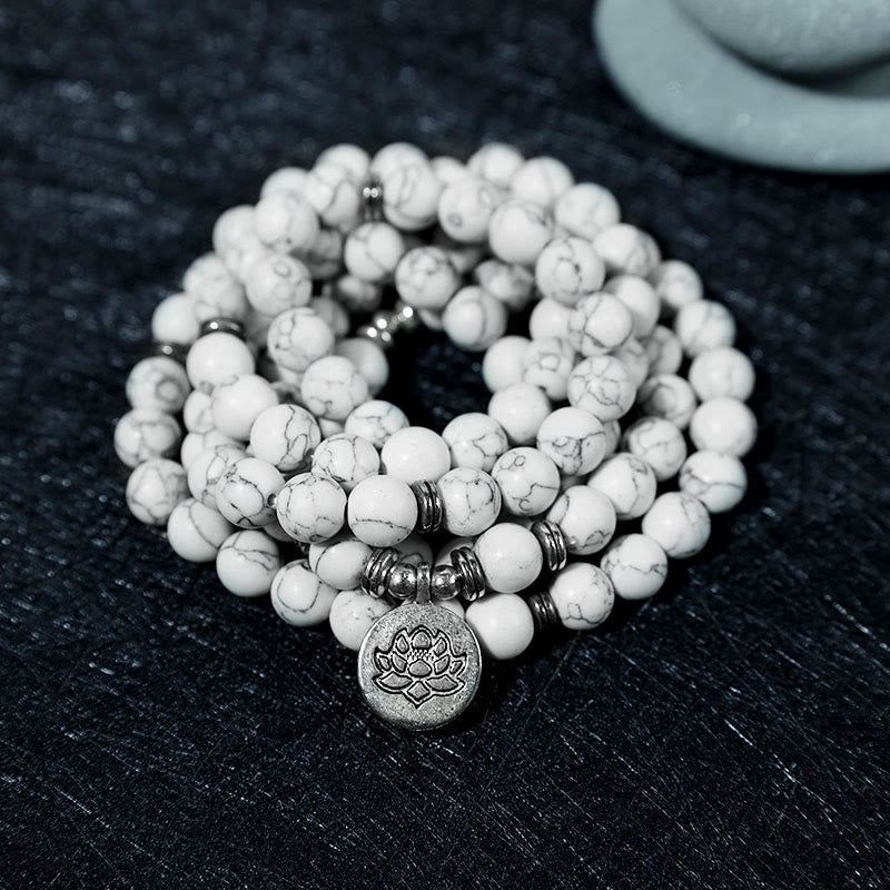 White Turquoise Lotus Mala Bracelet — product view 2