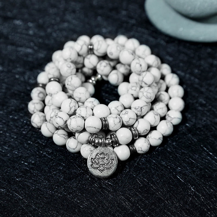 White Turquoise Lotus Mala Bracelet — product view 2