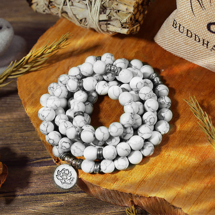 White Turquoise Lotus Mala Bracelet — product view 3