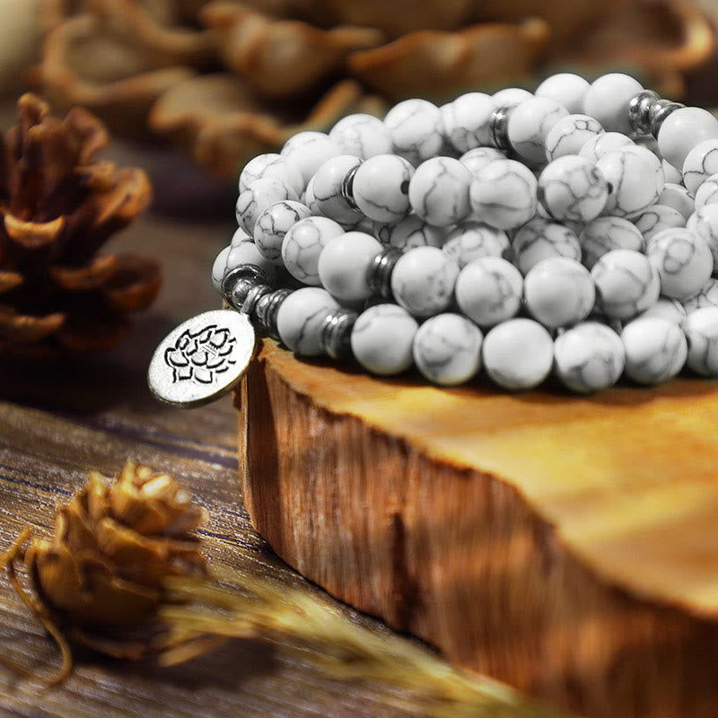 White Turquoise Lotus Mala Bracelet — product view 4