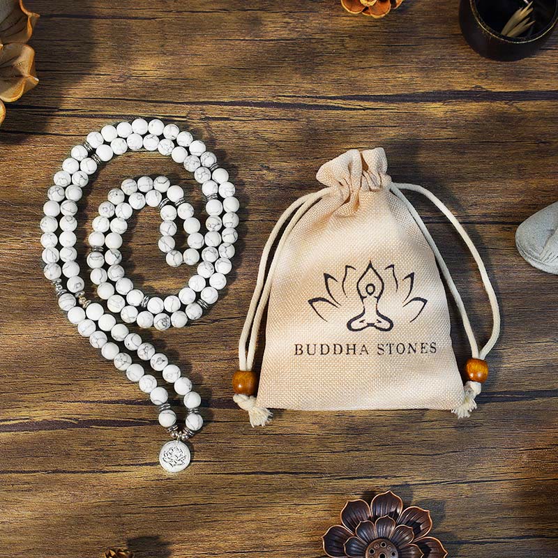 White Turquoise Lotus Mala Bracelet — product view 5