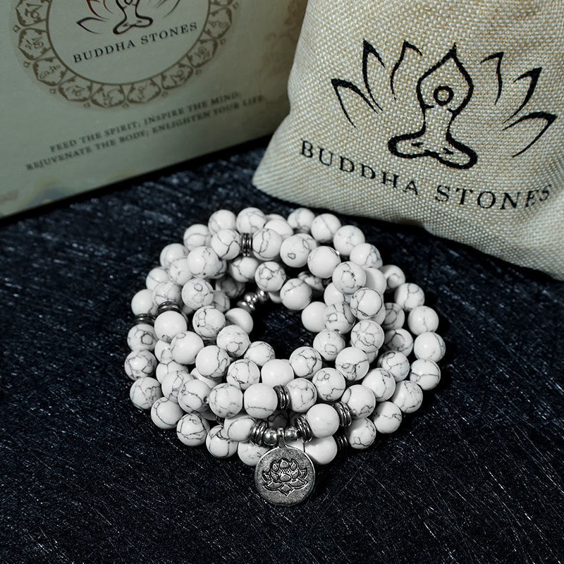 White Turquoise Lotus Mala Bracelet — product view 6
