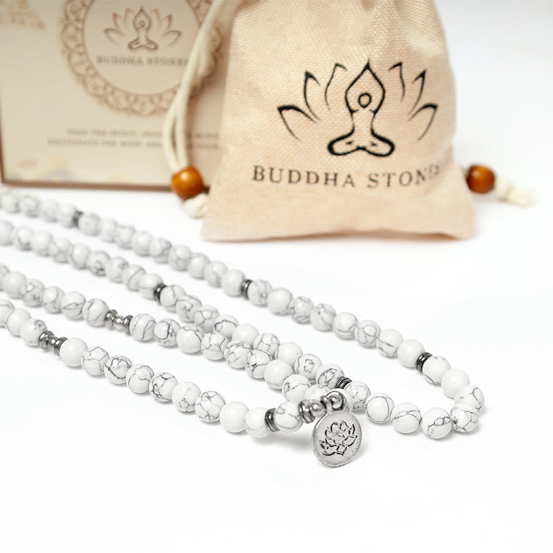 White Turquoise Lotus Mala Bracelet — product view 7